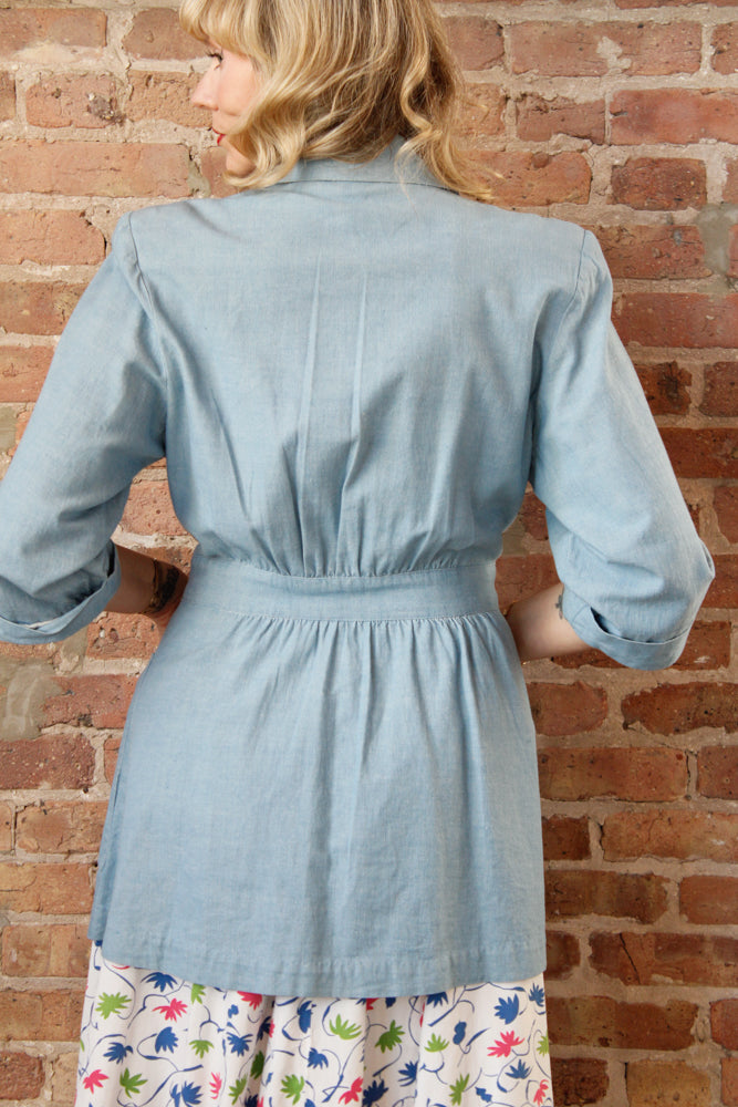 1940s Blue Chambray Jacket - Medium