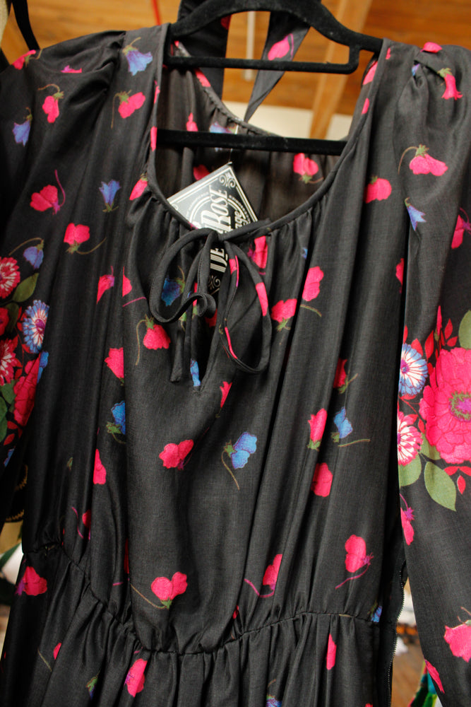 1950s Silk Floral Tiered Skirt Dress - Small