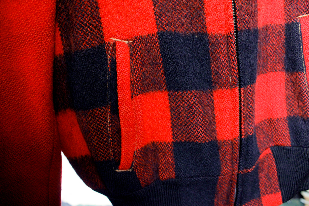 1940s Red Buffalo Plaid Wool Crop Jacket - Small