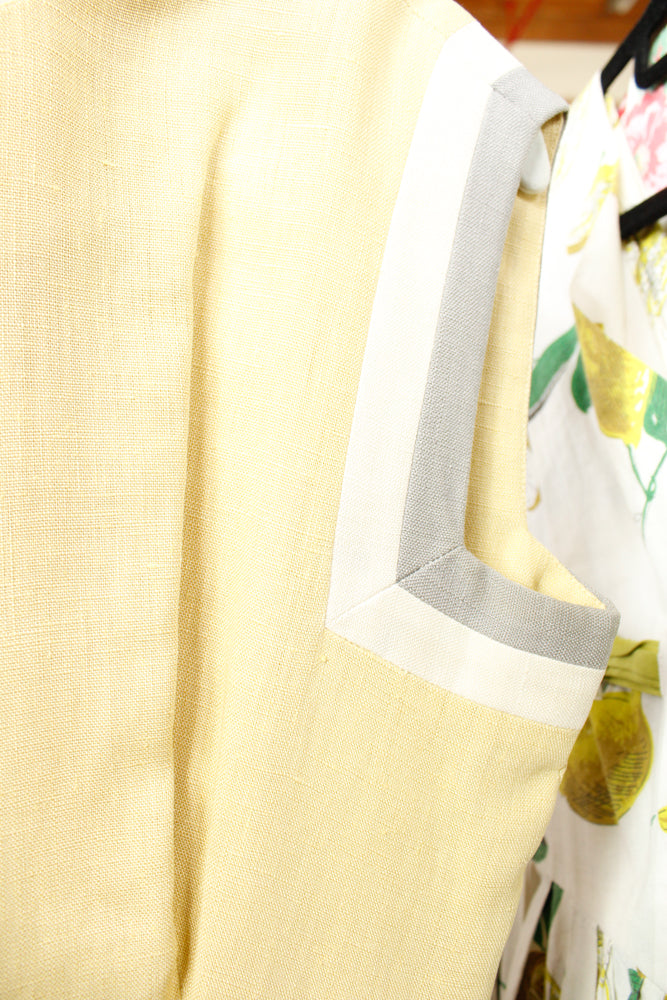 1960s Yellow Linen Teal Traina Dress - Small