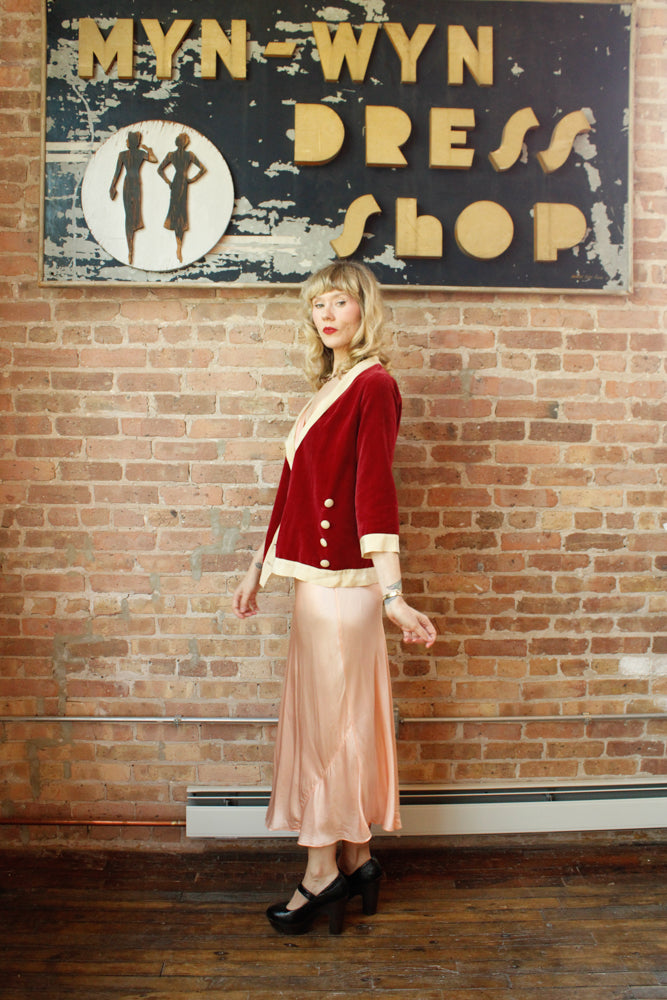 1920s Deco Velvet & Silk Jacket - Small