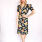 1940s Floral Puff Sleeve Rayon Dress - Small