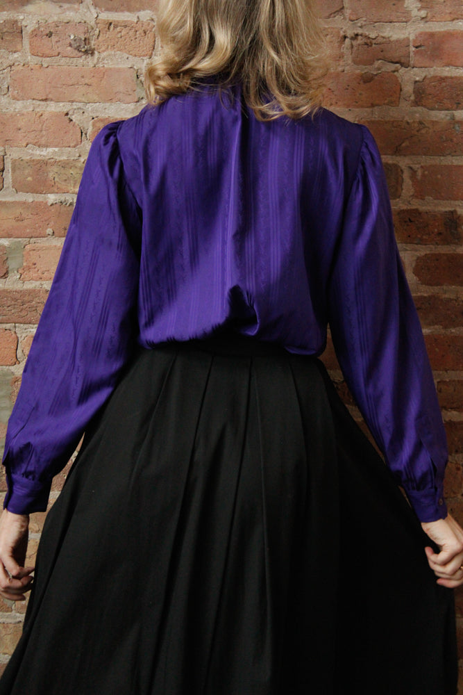 1980s YSL Embossed Logo Purple Blouse - S/M