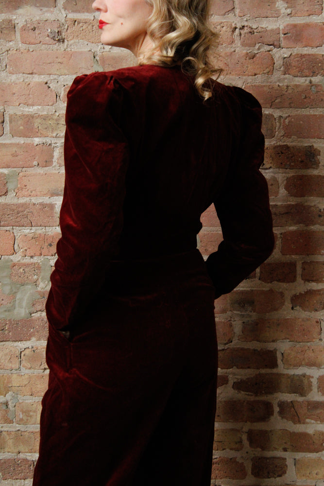 1980s Burgundy Velvet Jumpsuit - Med