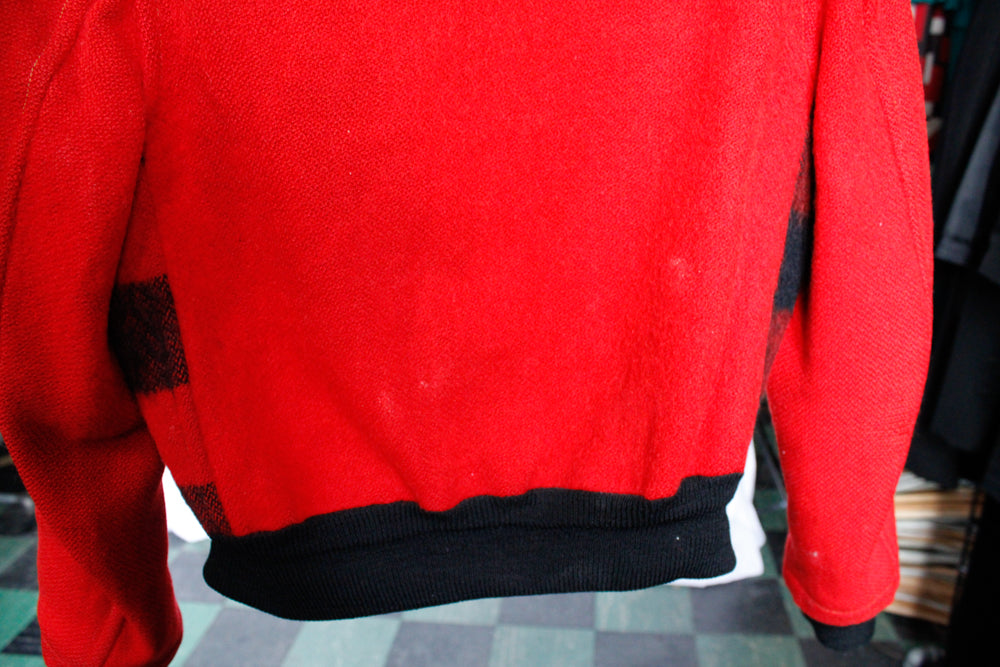 1940s Red Buffalo Plaid Wool Crop Jacket - Small