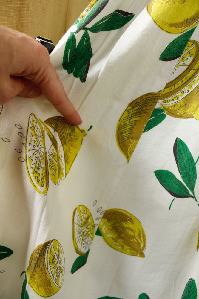 1950s Italian Getaway Lemon Print Dress - Small