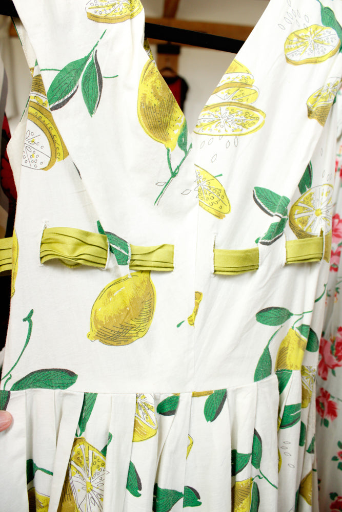1950s Italian Getaway Lemon Print Dress - Small