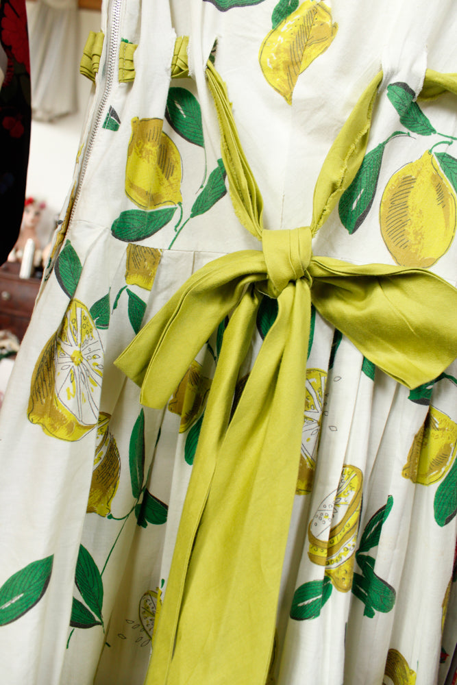 1950s Italian Getaway Lemon Print Dress - Small