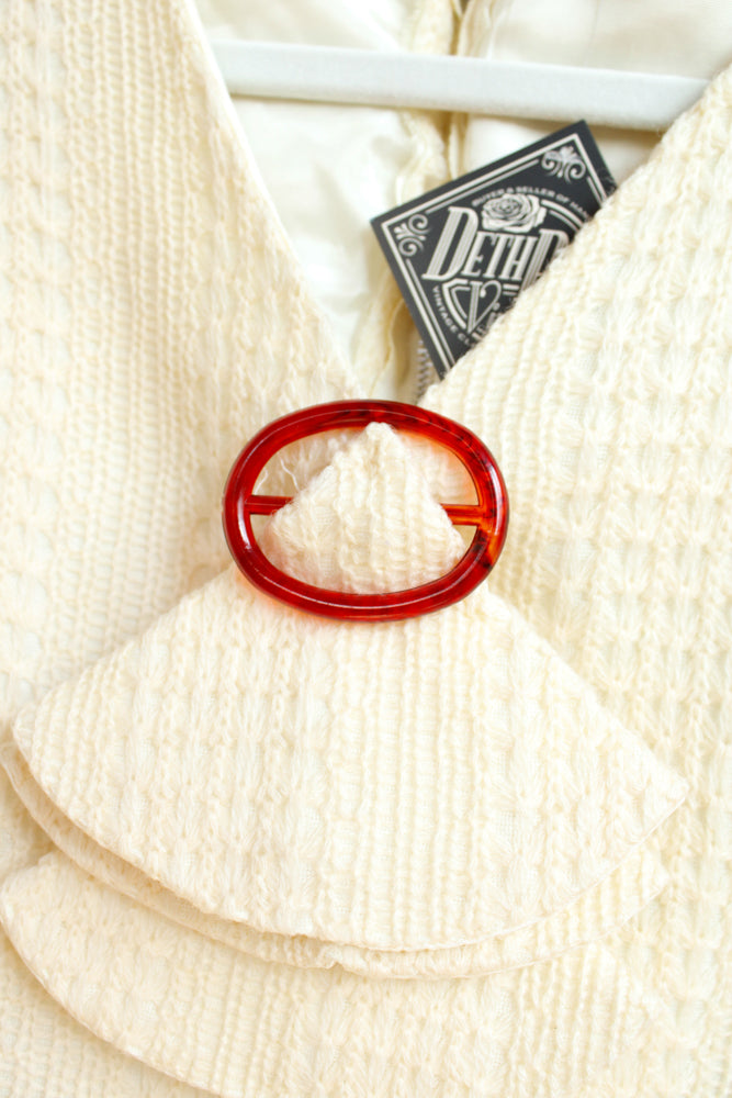 1960s Ivory Knit Mini Dress - Small