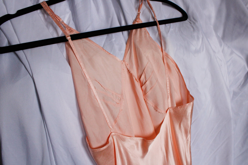 1930s Pink Rosé Bias Cut Silk Slip - Xs/S