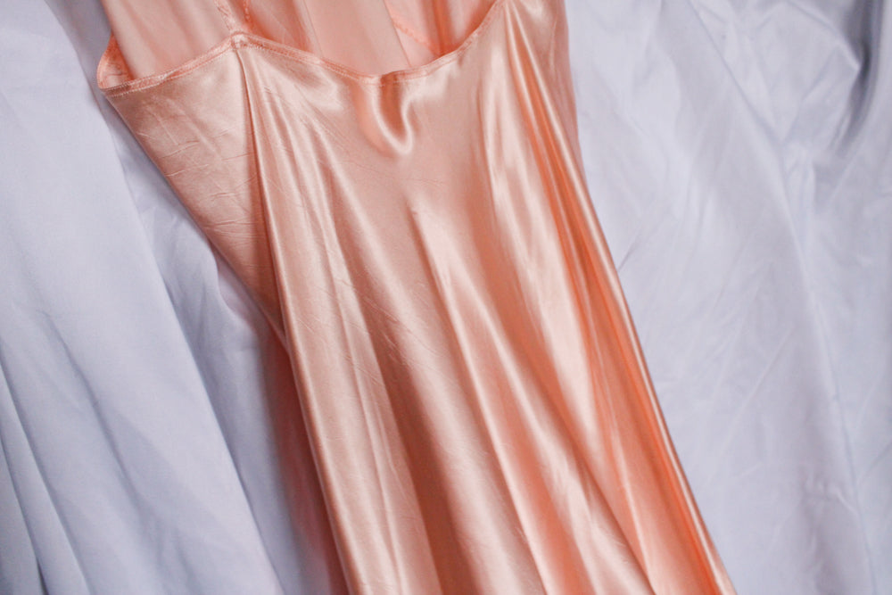 1930s Pink Rosé Bias Cut Silk Slip - Xs/S