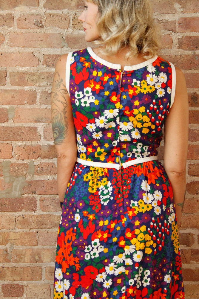 1960s Floral MOD Cotton Dress - Medium