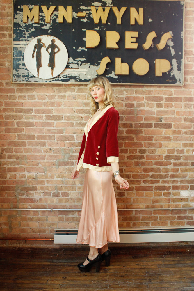 1920s Deco Velvet & Silk Jacket - Small