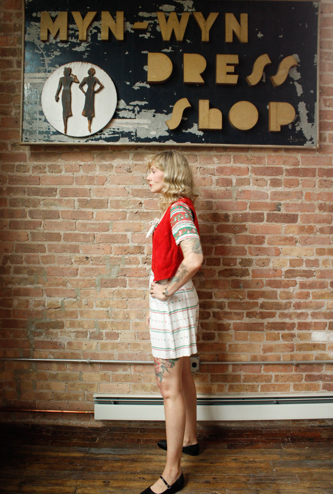 1930s Suede Leather Buckle Back Red Vest - S/M