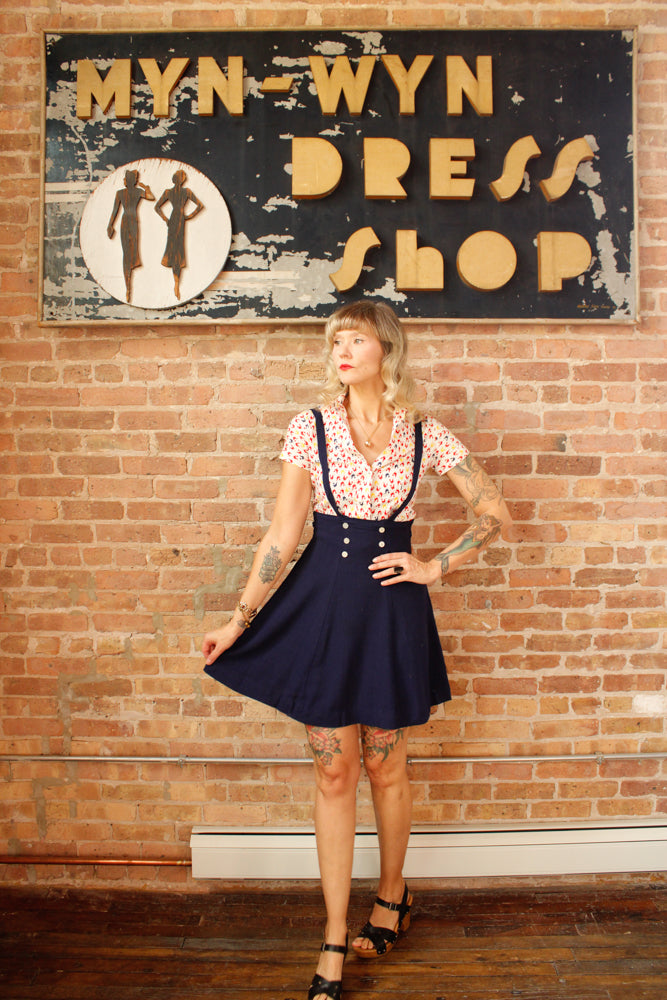 1940s 3pc Juniors Pinafore Set with Chicken Novelty Print Blouse & Bolero - Xsmall 