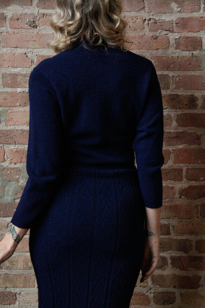 1950s Blue Knit Wiggle Dress - S/M