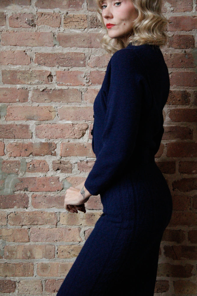 1950s Blue Knit Wiggle Dress - S/M