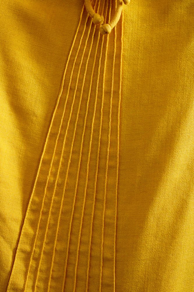 1960s Lanz Yellow Twill Sheath Dress - Small