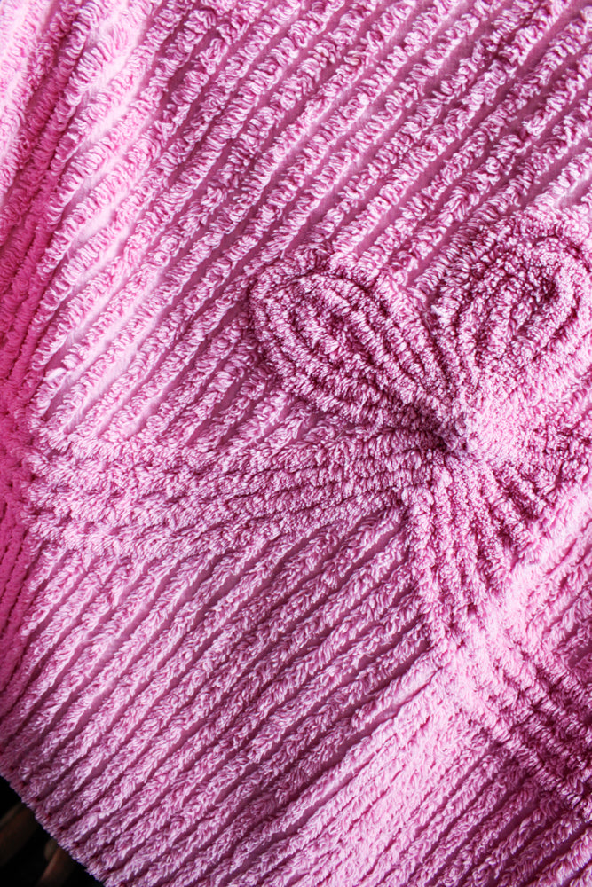 1940s Pink Chenile Puff Sleeve Robe - Medium