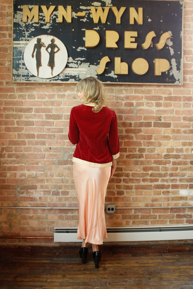 1920s Deco Velvet & Silk Jacket - Small