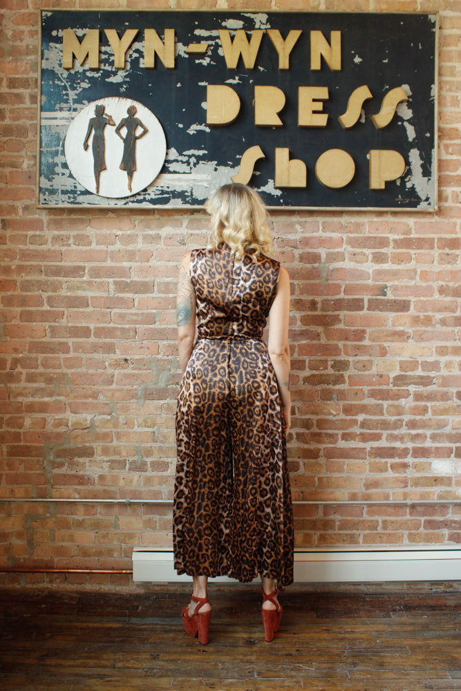 1960s Alice Polynesian Silk Cheetah Jumpsuit - Small