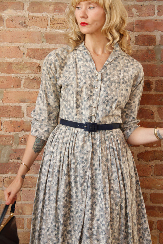 1950s Cotton Grass Shirtwaist Dress - Large