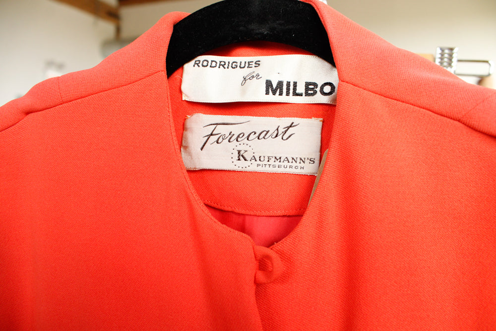 1960s Bright Melon Rodrigues for Milbo Wool Wrap Dress - Small
