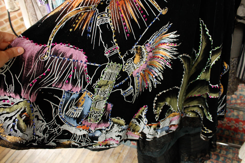 1950s Popocatépetl & Iztaccihuati Love Story Handpainted Mexican Folk Dance Outfit - Medium