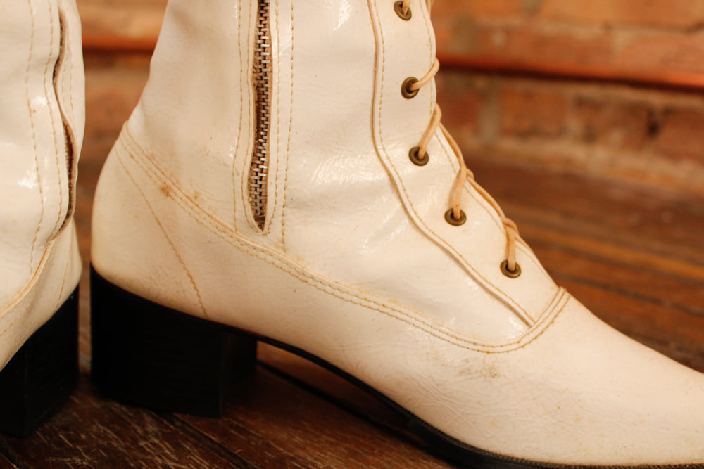 1960s White Vinyl Go-Go Boots - 9