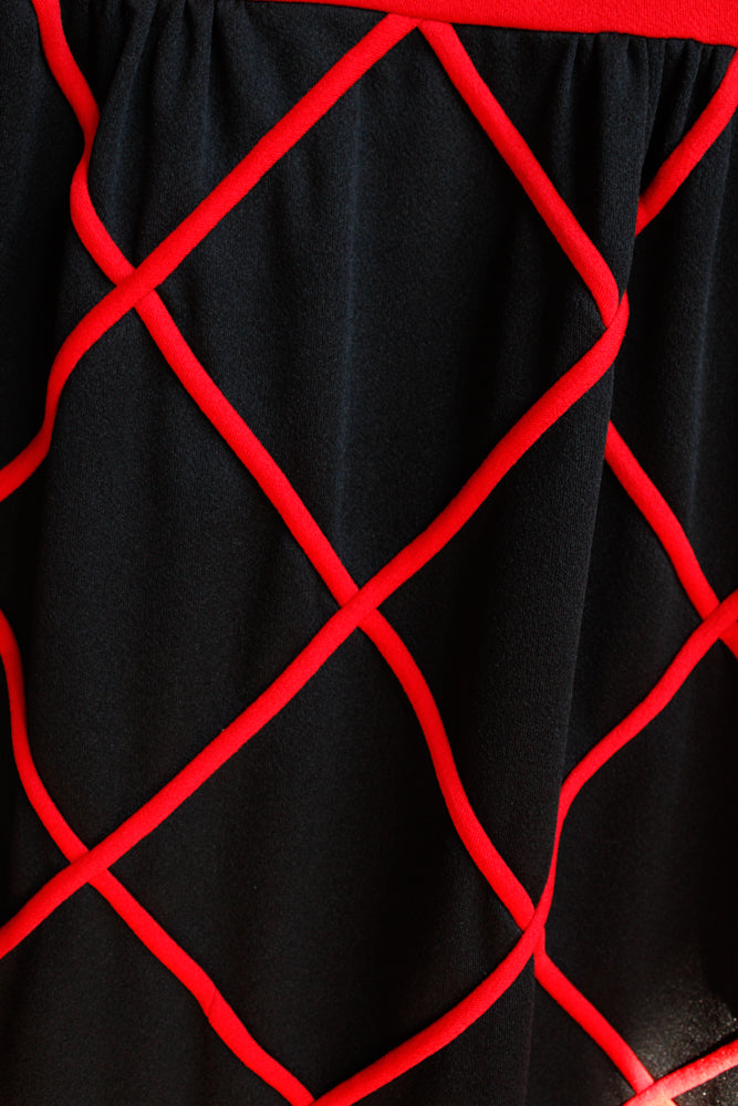 1960s Red & Black Diamond Pattern Maxi Dress - Medium