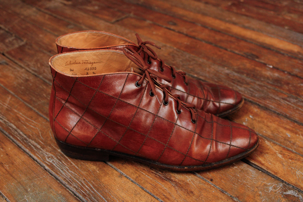 1980s Ferragamo Brown Leather Booties - 8M