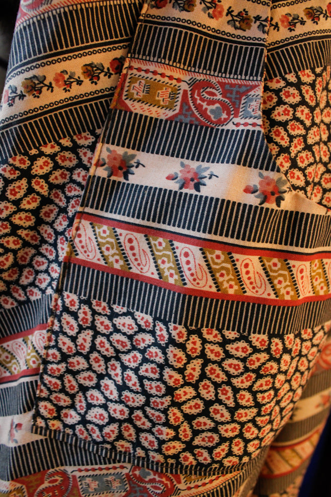 1970s Floral Chevron Day Dress - Medium