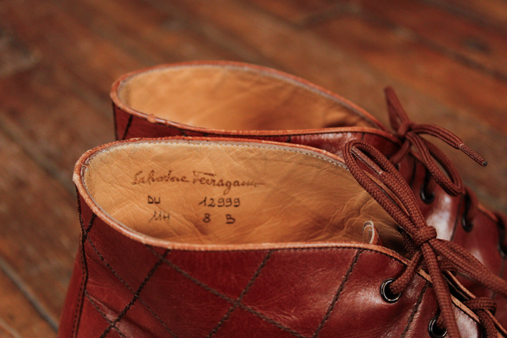 1980s Ferragamo Brown Leather Booties - 8M