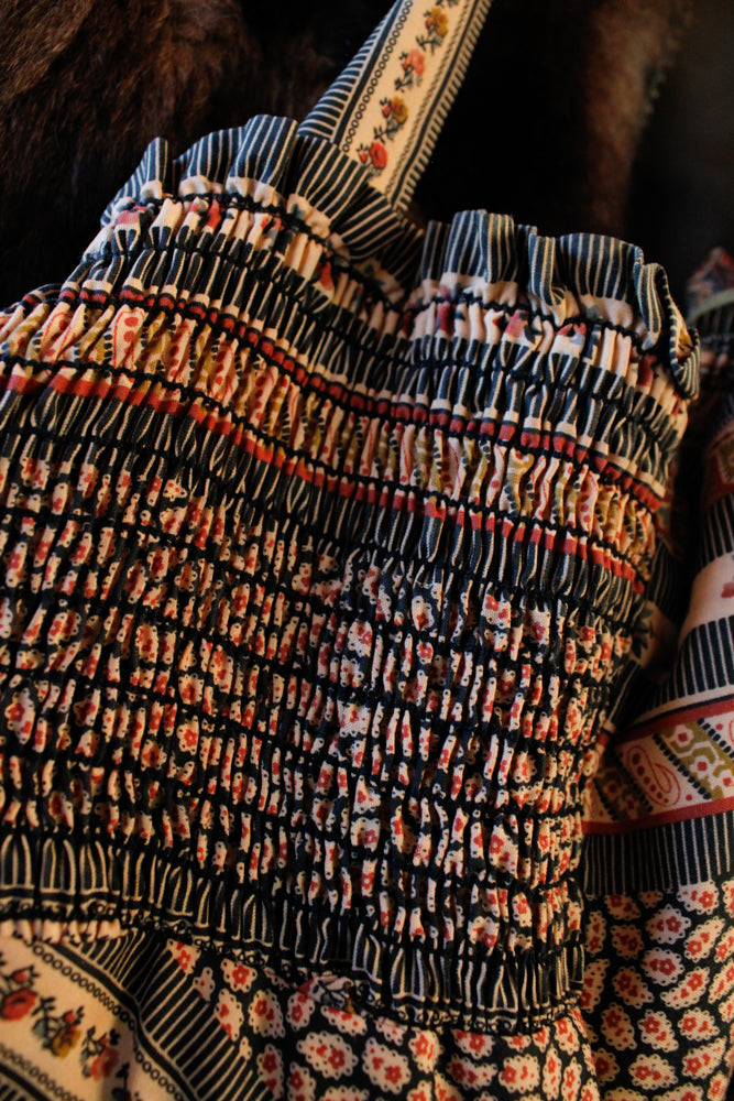 1970s Floral Chevron Day Dress - Medium