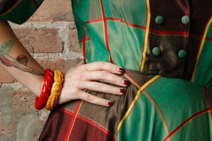 1940s Bakelite Red Rope Carved Bangle