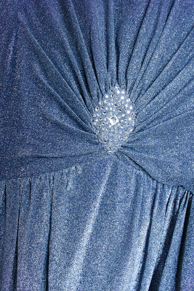 1970s Disco Blue Diamond Maxi Gown - Medium 