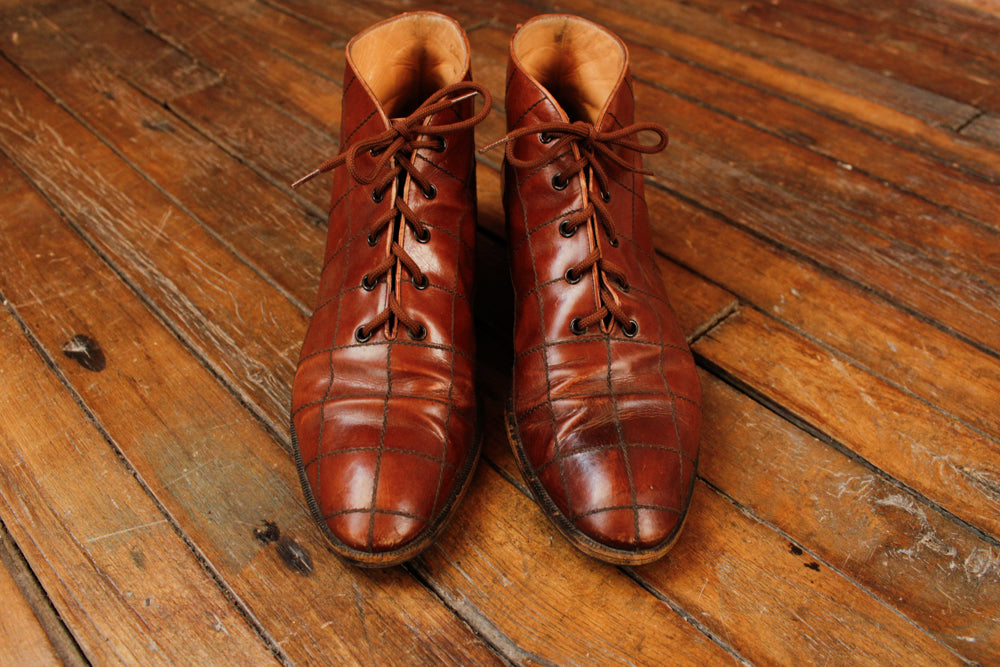 1980s Ferragamo Brown Leather Booties - 8M
