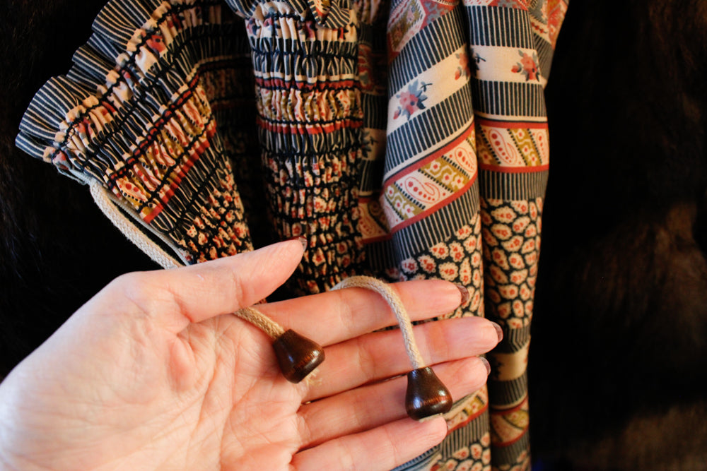 1970s Floral Chevron Day Dress - Medium