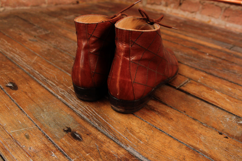 1980s Ferragamo Brown Leather Booties - 8M
