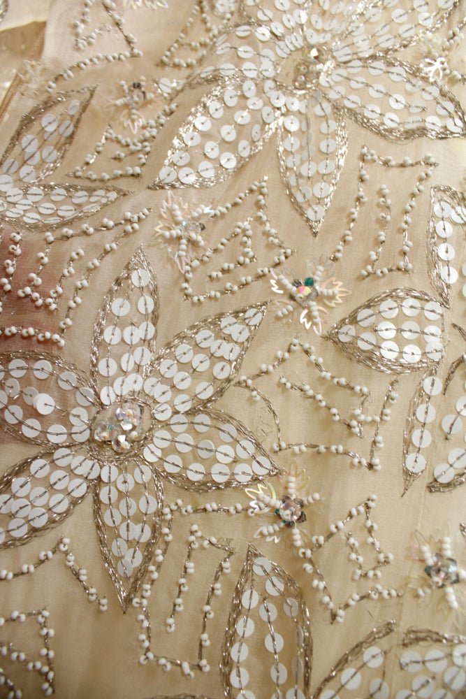 1960s Sequined and Beaded Star Flower Silk Mini Dress by Malcolm Starr - Xs/S