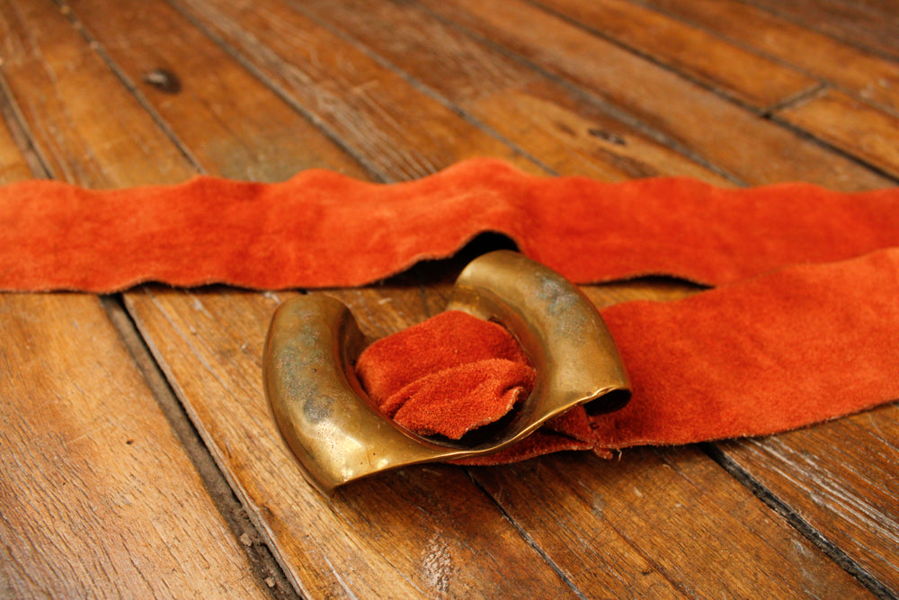 1970s Suede and Brass Belt - S/M