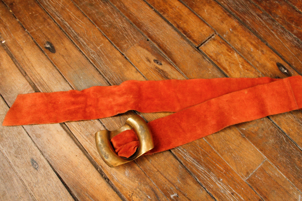 1970s Suede and Brass Belt - S/M