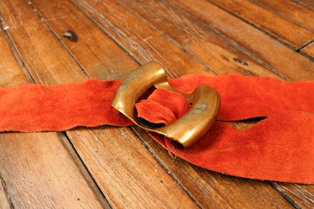 1970s Suede and Brass Belt - S/M