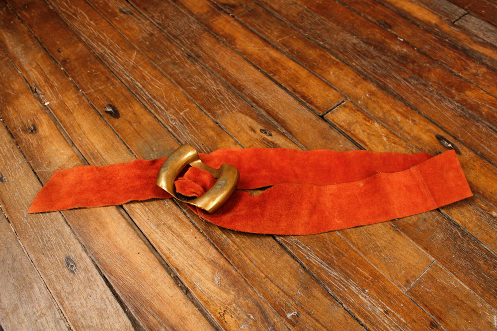 1970s Suede and Brass Belt - S/M