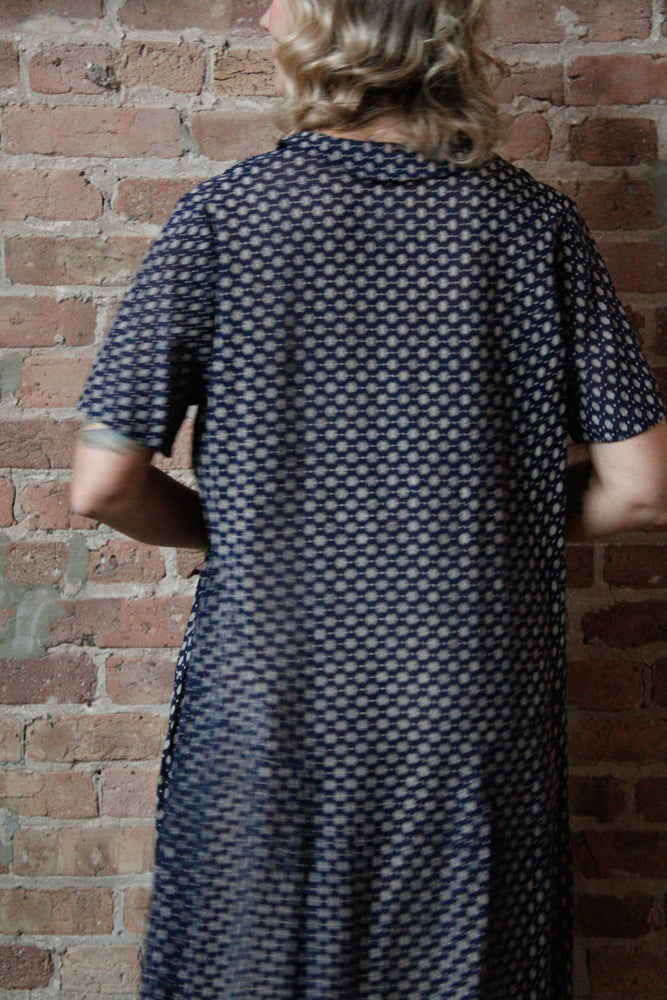 1920s Swiss-dot Cotton Blue Day Dress - XL
