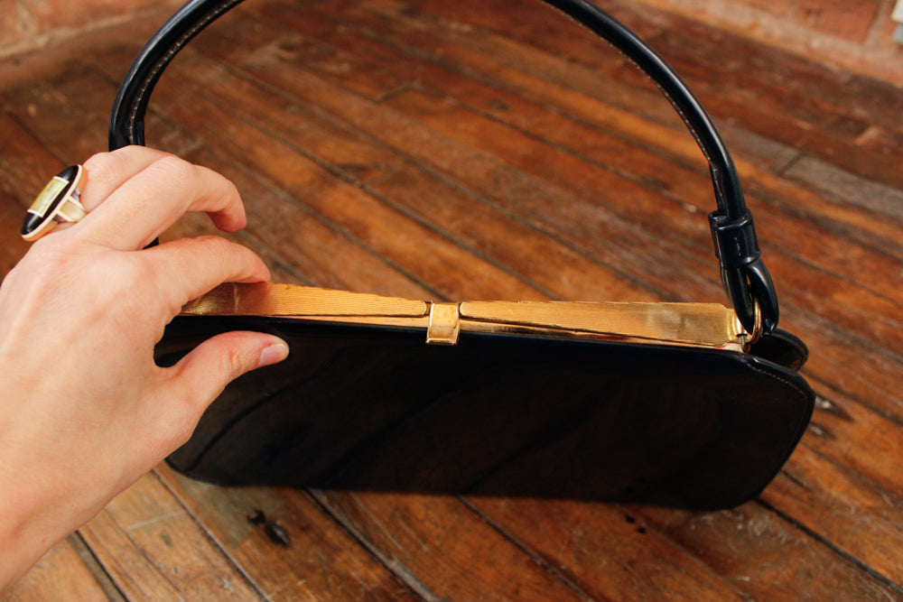 1960s Patent Navy Handbag