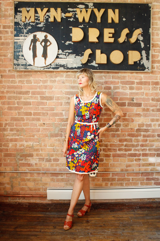 1960s Floral MOD Cotton Dress - Medium