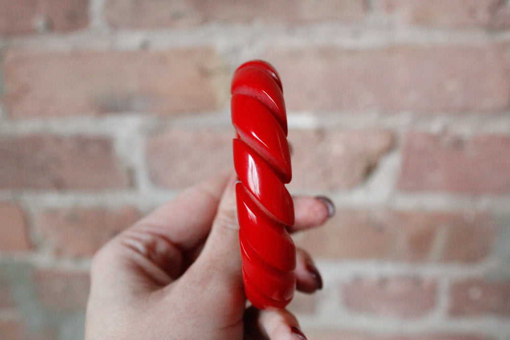 1940s Bakelite Red Rope Carved Bangle