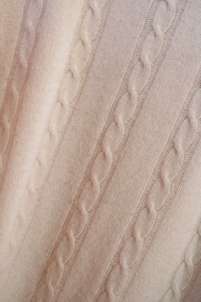 1990s Neiman Marcus Ivory Cashmere Cable Knit Sweater - Large & 1940s Ballerina Slipper Pink Nylon Taffeta Skirt - Xsmall