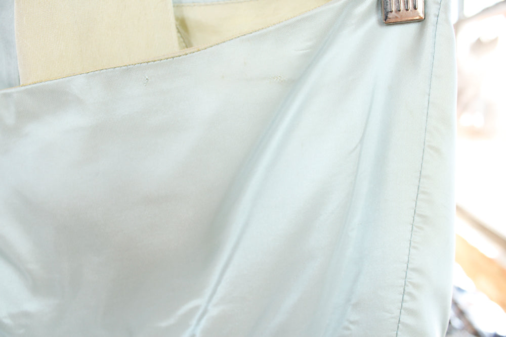 1980s SkyBlue & Yellow Two Tone Taffeta Halter Gown - Small